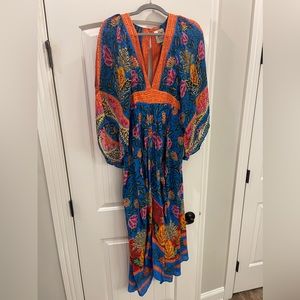 Farm Rio Blue Pineapple Garden Kaftan Maxi Dress